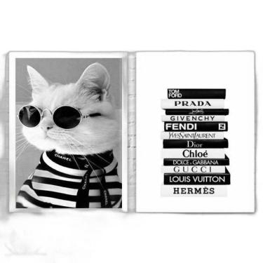 Imagem de Kit 2 Quadros Fashion Gatinho Livros Moda 33X24Cm
