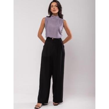 Imagem de Calça Salvatore Fashion Alfaiataria Bolso Wide Leg Feminina-Feminino