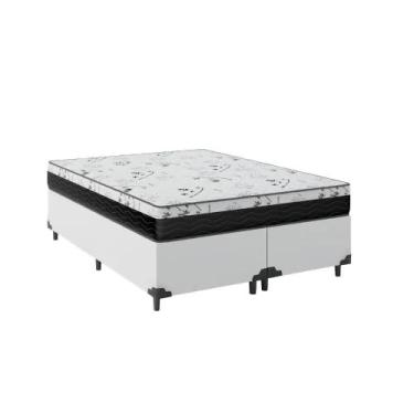 Imagem de Cama Box King 193 Sintético Branco com Colchão Espuma D33 One Face - B