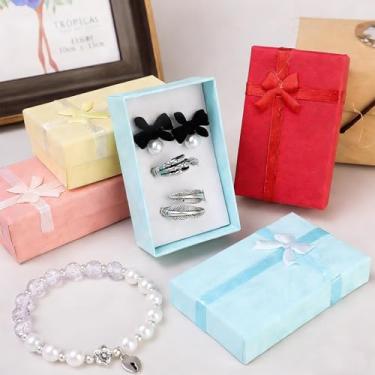 Imagem de Conjunto de 4 caixas de presente, caixas de joias para anéis, pingentes, brincos, colares – caixas de joias de papelão para aniversários, casamentos, aniversários (vermelho + amarelo + azul + rosa, 8