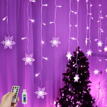 Imagem de Luzes de cortina de floco de neve, 4 m, 96 luzes LED de floco de neve de Natal com controle remoto, 18 gotas, 8 modos de luz cintilante para árvore de Natal, quarto, casa, feriado, decoração de