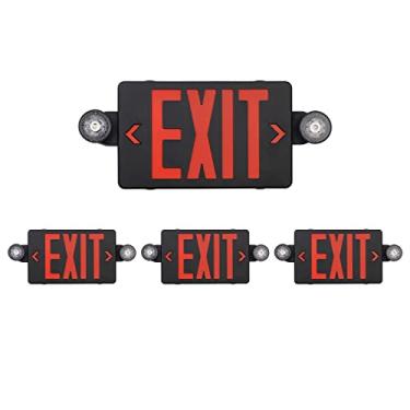 Imagem de TANLUX Placa de saída preta com luzes de emergência, bateria reserva de LED, certificação UL, AC 120/277V, combo comercial para empresas - pacote com 4