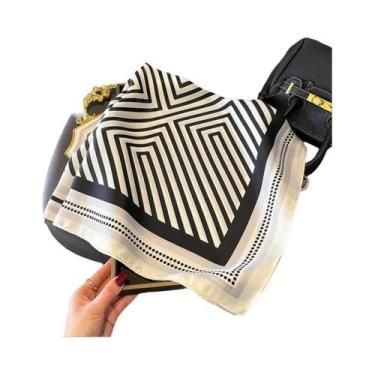 Imagem de Lenço De Seda Satinada Para Mulheres Com Estampa Listrada, Bandana Qua