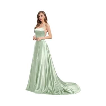 Imagem de Vestido De Madrinha Sexy Em Cetim Macio, Modelo Evasê Com Alças E Cost