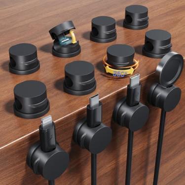 Imagem de Clipe organizador de cabos, pacote com 12, gerenciamento de cabos de mola giratória de 360°, suporte de cabo de carregamento oculto para celular, suporte de carregador de fio adesivo forte para mesa