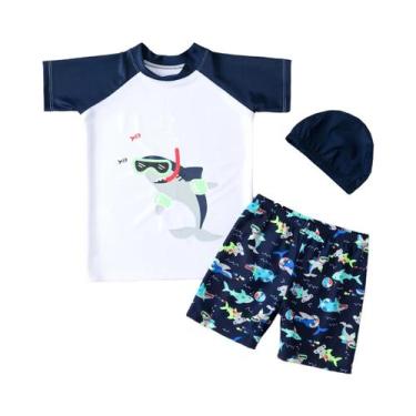 Imagem de Maiô Infantil De Secagem Rápida Com Manga Curta Para Meninos, Tamanho 