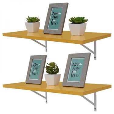 Imagem de Kit 2 Prateleiras 80 X 30cm Amarela Com Mão Francesa