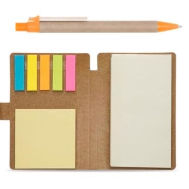 Imagem de Caderneta Ecológica Tipo Caderno A5 com Caneta, Bloco de Anotações Pautado, Caderno Sem Pauta Opcional, Caderno de Anotações 96 Folhas para Escritório e Uso Diário (CANETA LARANJA,5 Blocos)