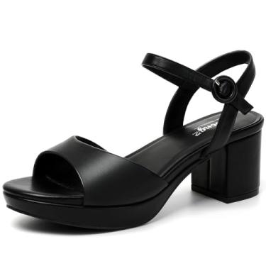 Imagem de RIBONGZ Sandálias femininas de salto plataforma de salto grosso, bico redondo, com tiras, salto alto grosso com tira no tornozelo, confortável, sexy, elegante, saltos, trabalho, festa de casamento