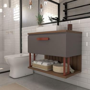 Imagem de Armário de Banheiro Grandeza 60cm 1 Porta 100% Mdf Titanium/Freijó - Panorama Móveis