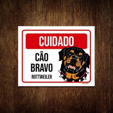 Imagem de Kit 10 Placas Cuidado Cão Cachorro Bravo Rottweiler