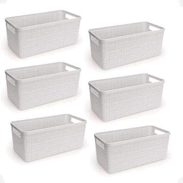 Imagem de Kit 6 Cesto Juta Organizador Alongado Medio Decoração Branco
