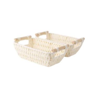 Imagem de Cesta tecida StorageWorks, corda de papel redonda com alças de madeira