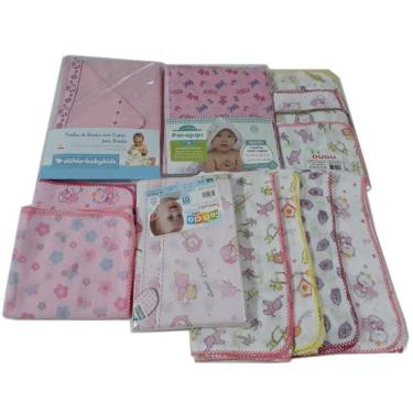 Imagem de Kit 8 fraldas 2 toalha capuz 1 travesseiro 2 cueiros Menina