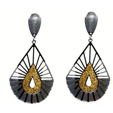 Imagem de Brinco Glamour Gota Folheado Ródio Negro com Brilho Dourado