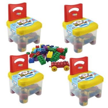 Imagem de Kit 4 Cadeiras Infantil Blocos de Montar Multiblocks Cars 200 peças - 