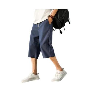 Imagem de Shorts Masculinos Leves De Algodão E Linho Para O Verão, Cor Sólida, S