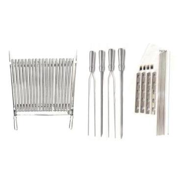 Imagem de Kit Churrasqueira 100% Inox Com Grelha Argentina E 4 Espetos - Geral