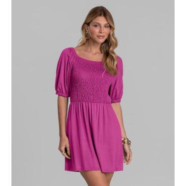 Imagem de Vestido Curto Feminino em Visco Maquinetada Dianna Rosa, P, Rosa