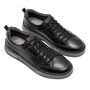 Imagem de Tenis Democrata 100% Couro Sapatenis Versatil Casual Moderno Cor:Preto