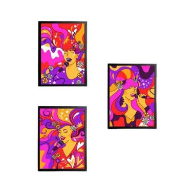 Imagem de Kit 3 Quadros Decorativos Figurativos Cantoras