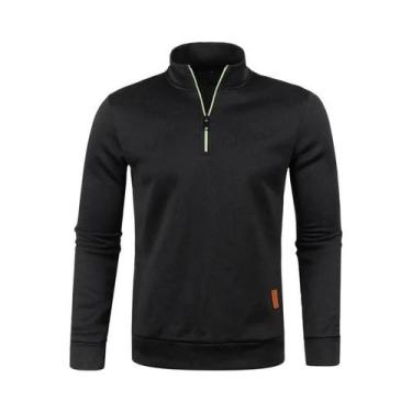 Imagem de Suéter Masculino De Manga Longa Com Zíper Frontal, Cor Sólida, Gola Al