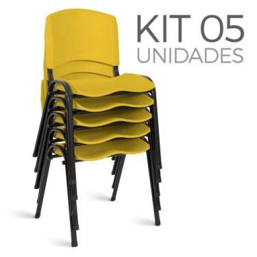 Imagem de Cadeira Plástica Fixa Kit 5 A/E Amarelo Lara - Shopcadeiras