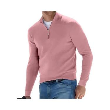 Imagem de Suéter Masculino Slim Fit Com Decote Em V, Pullover Quente Com Zíper F