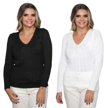 Imagem de Kit 2 Blusa Feminina Modal Tricot Traças Sueter Casual Frio - GIP, Pre