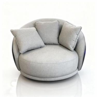 Imagem de Poltrona Ibiza Giratória Linho Bege material sintético Caramelo 122cm 