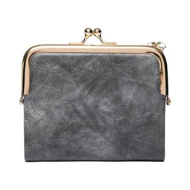 Imagem de Carteira De Couro Retro Feminina Com Dupla Dobra, Múltiplos Slots Para