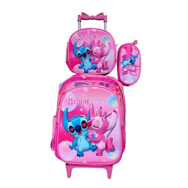 Imagem de Kit Mochila Stitch em 3D com Rodinhas + Lancheira Térmica + Estojo Esc