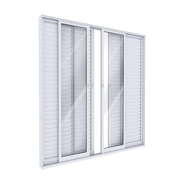 Imagem de Porta Balcão de Alumínio 4 Folhas Móveis e 2 Fixas com Fecho Embutido 215x200cm Lucasa Ideale Branco