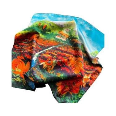Imagem de Lenço Quadrado De Seda Luxuoso Feminino, Lenço De Cetim Para Pescoço, 
