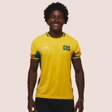 Imagem de Camiseta Brasil Masculina Torcedor Futebol Dry Fit Confortável Leve pa