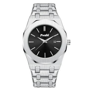 Imagem de Relógio Masculino Poshi 948 à Prova D'água Prata Preta