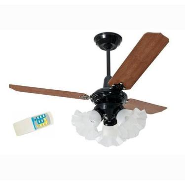 Imagem de Ventilador de Teto 3 Lâmpadas Tulipa Loren Sid Preto + Controle Remoto