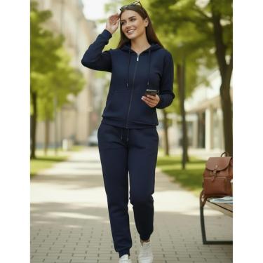 Imagem de Casaco Feminino Conjunto de Moletom Flanelado Moleton Feminino Calça e Blusa Com Ziper...