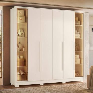 Imagem de Guarda Roupa Casal com Vidro Reflecta LED 6 Portas e Pes Napoli Albatroz