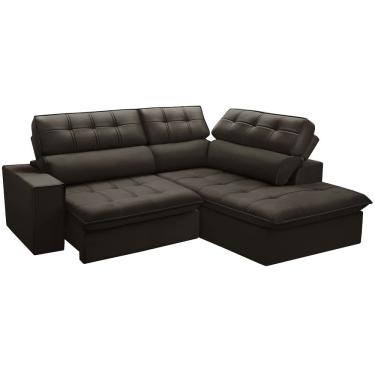 Imagem de Sofá 3 Lugares Retrátil Reclinável Chaise Direito 243cm Solin F04 Veludo Marrom Escuro...