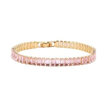 Imagem de Pulseira Feminina Larga Geométrica Com Zircônia, Banhada a Ouro 18K, J