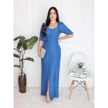 Imagem de Vestido Longo Feminino De Festa Com Manga Justo Sereia - Fashion, Azul