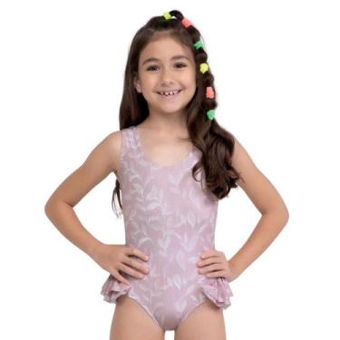 Imagem de Maiô Infantil Praia She Babados Estampado Diversas Cores, Rose, 02
