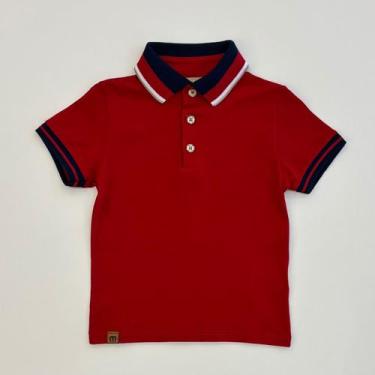 Imagem de Camisa Polo Milon Infantil Menino Vermelha Detalhes Marinho Natal Verã