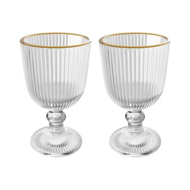 Imagem de Conjunto 2 Taças de Vidro Lines com Fio de Ouro 380ML para Bebidas Mesa Posta Transparente Wolff