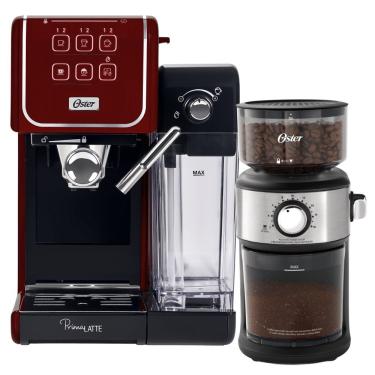 Imagem de Kit Cafeteira Espresso Oster Primalatte Touch + Precision Aço Inox 18 Xícaras Vermelho 220V