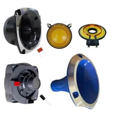 Imagem de Kit driver tweeter unlike 500 + corneta alumínio reparos cor:azul, AZU