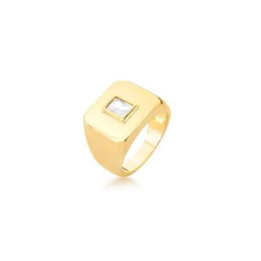 Imagem de Anel quadrado com pedra retangular banhado a ouro - zircônia - VIDIÈ, 