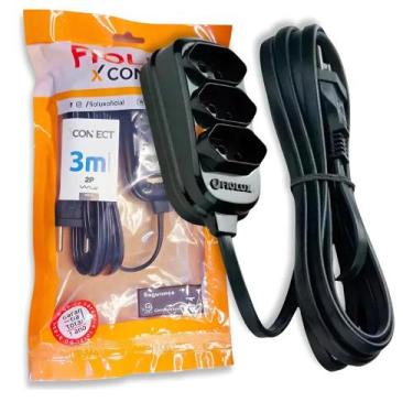 Imagem de Extensão Connect 3 Tomadas 2P+T 3 Metros Preta Fiolux