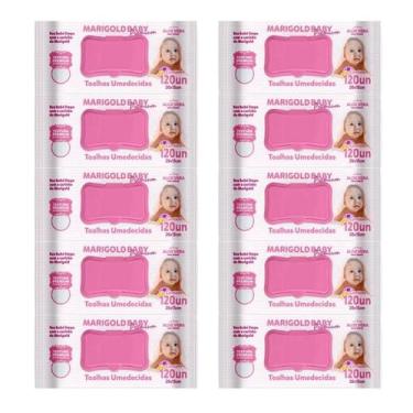 Imagem de Kit 10 Toalhas Umedecidas Marigold Premium Rosa com 120 unidades